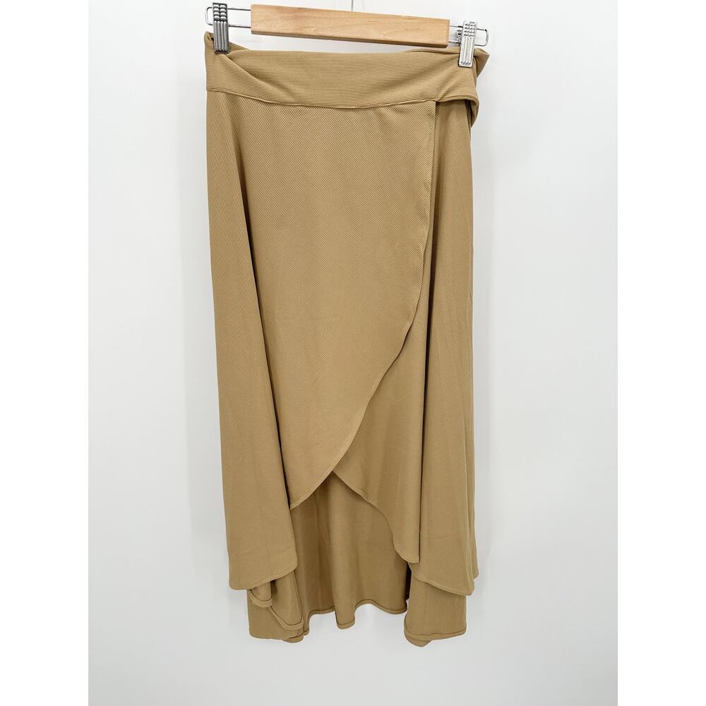 JOSA Tulum Skirt Women Size Medium Khaki Tan Wrap Front Tie Waist Midi